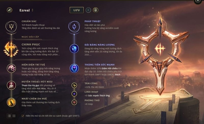 Ezreal rất mạnh với ngọc Chinh Phục