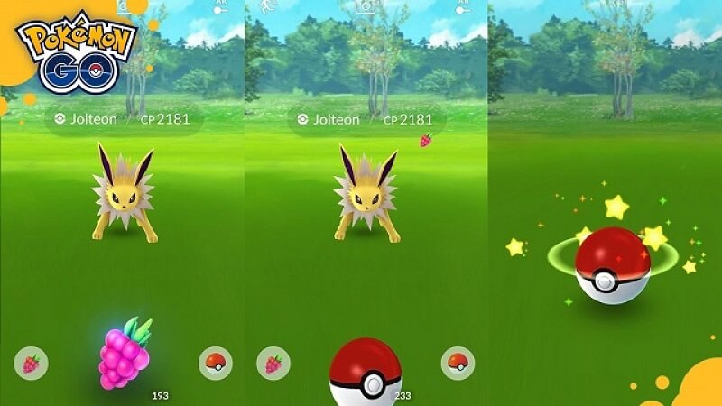 Bắt Pokemon hoang dã bằng cách ném Pokeball