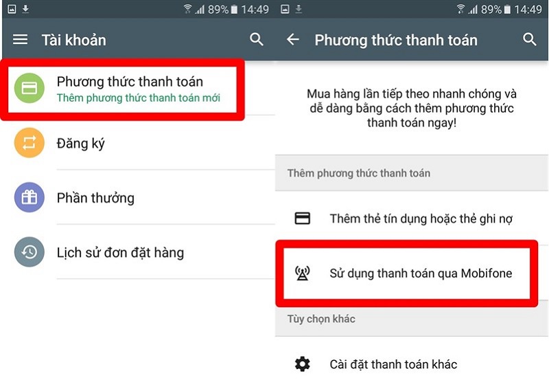 Các bước thanh toán Google Play bằng Mobifone