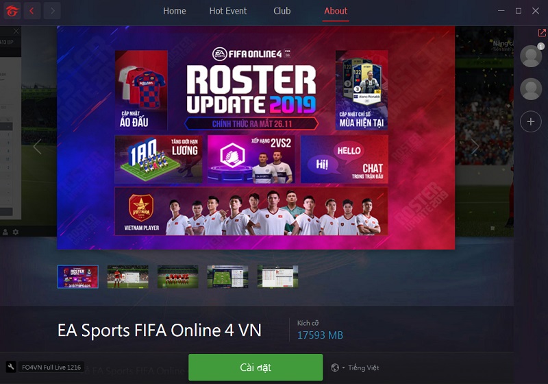 Nhấn vào phần Cài đặt để tải game