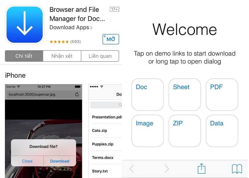 Tải video trên Iphone qua Browser and Manager for Documents