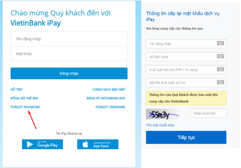 Cách lấy lại mật khẩu Internet Banking Vietinbank
