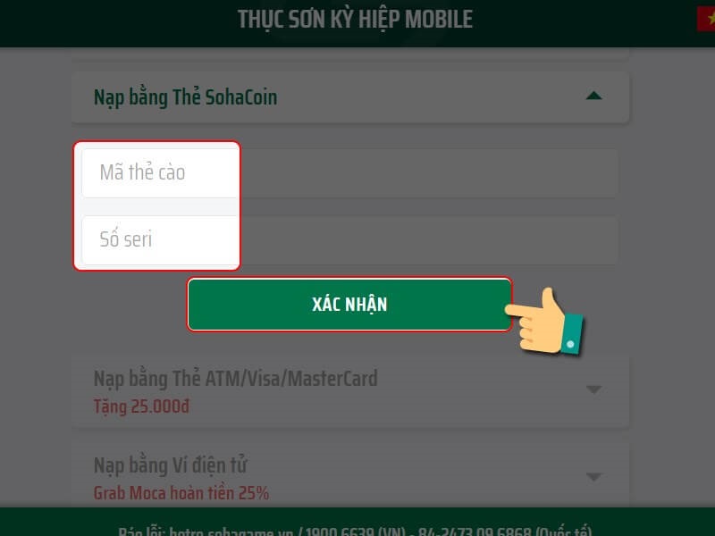 Nạp bằng thẻ game hoặc thẻ cào