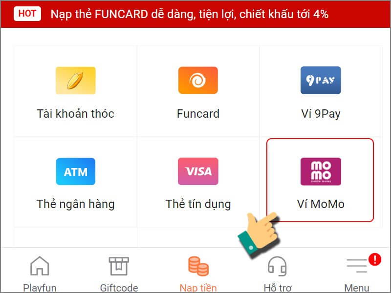 Nạp Tuyệt Thế Chiến Hồn bằng ví momo
