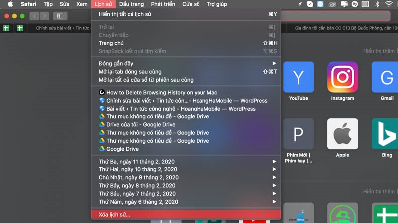 Cách xóa lịch sử safari trên máy tính laptop Macbook