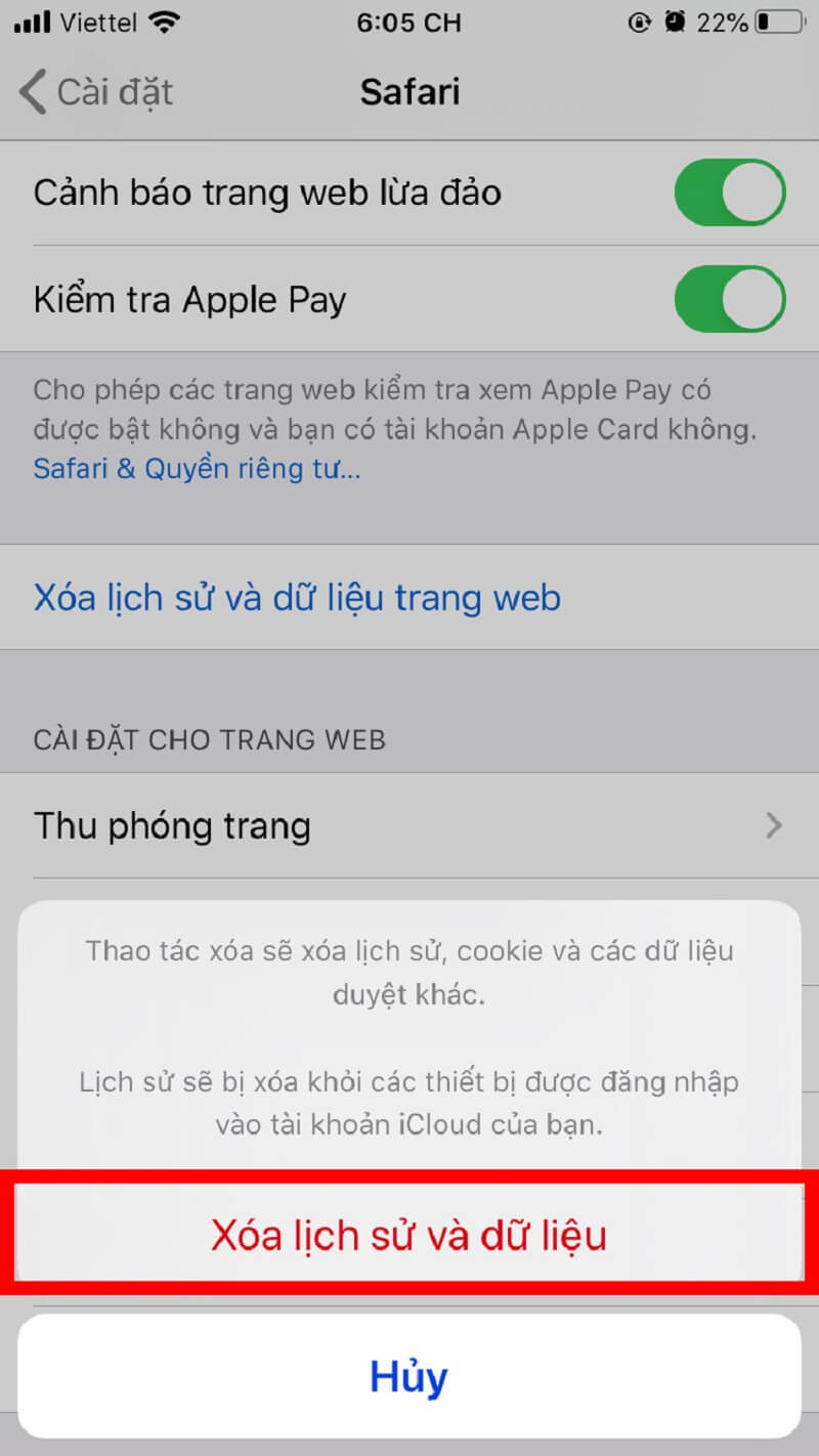 Xóa lịch sử và dữ liệu