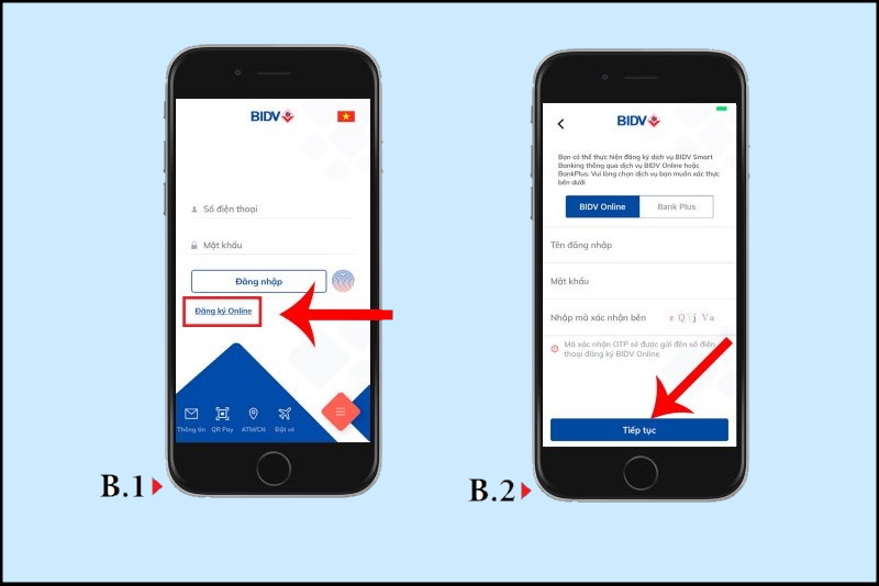 Cách đăng ký Internet Banking BIDV online qua app - Bước 1,2
