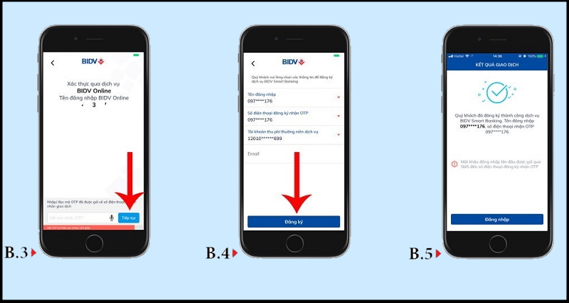 Cách đăng ký Internet Banking BIDV online qua app - Bước 3,4,5