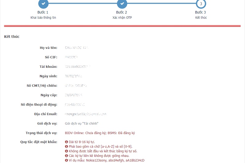 Đăng ký Internet Banking BIDV online trên web - Bước 4