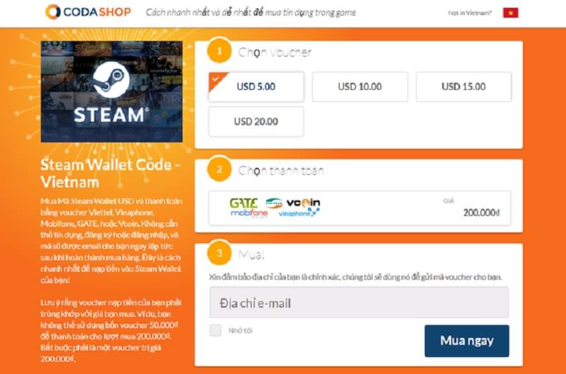 Game Steam thông qua CodaShop 