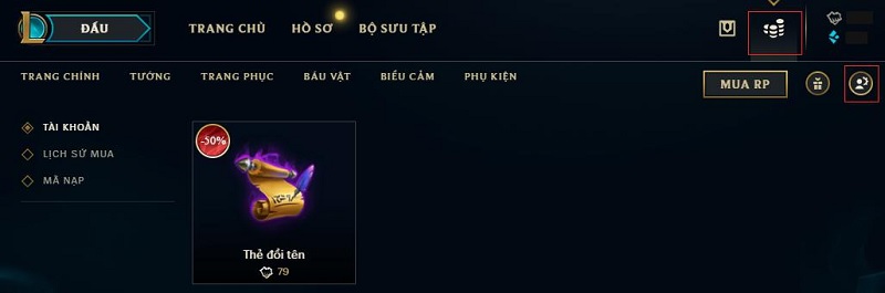 Hướng dẫn mua thẻ đổi tên LOL