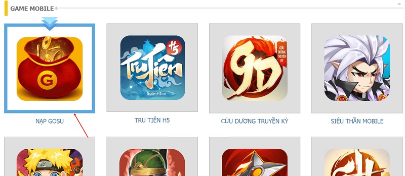 Chọn biểu tượng game hoặc Gosu để nạp