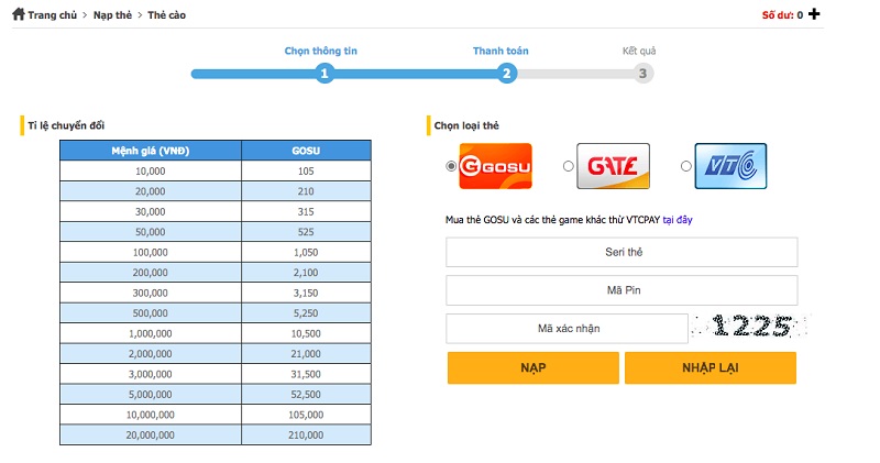 Nạp bằng thẻ game