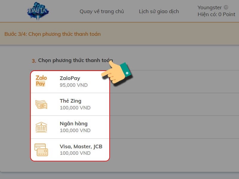 Chọn thanh toán bằng thẻ tín dụng
