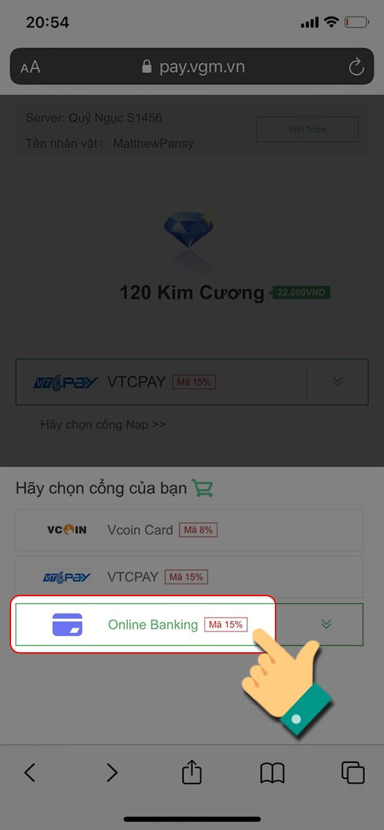 Chọn hình thức thanh toán là thẻ ngân hàng