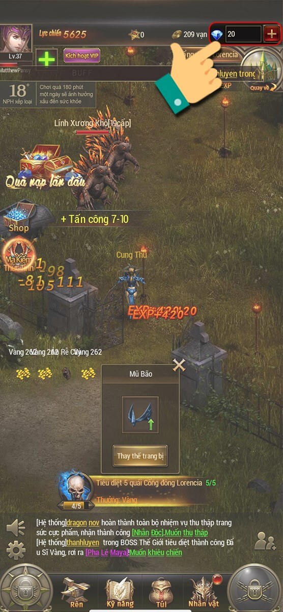 Đăng nhập vào ứng dụng và chọn biểu tượng nạp game