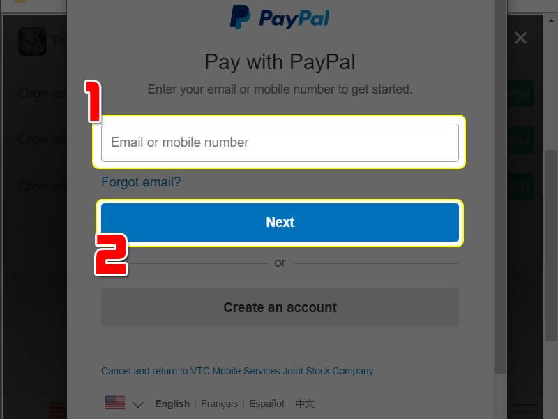 Điền thông tin ví Paypal