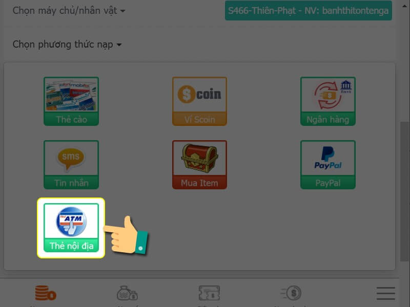 Nạp bằng thẻ ATM nội địa