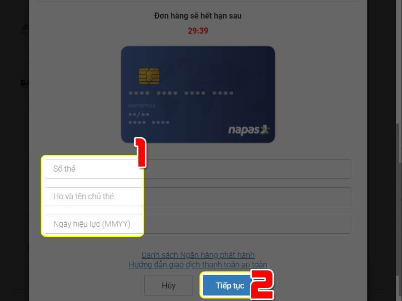 Điền thông tin thẻ để xác nhận