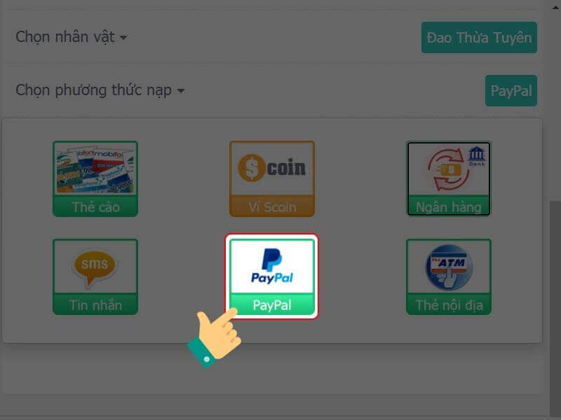 Nạp thẻ game qua Paypal
