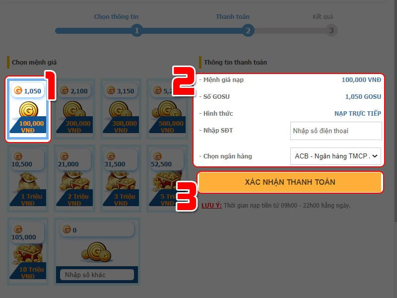 Nạp bằng thẻ nội địa