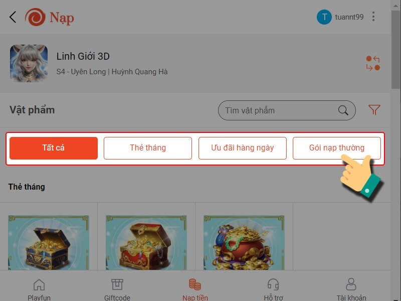 Các loại gói nạp linh giới 3D