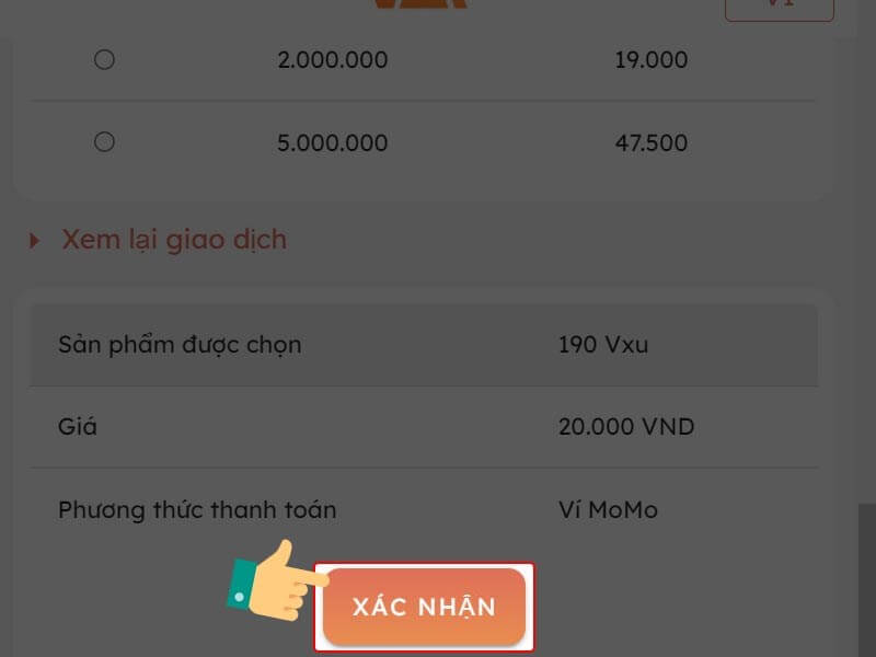 Xác nhận thanh toán để hoàn tất