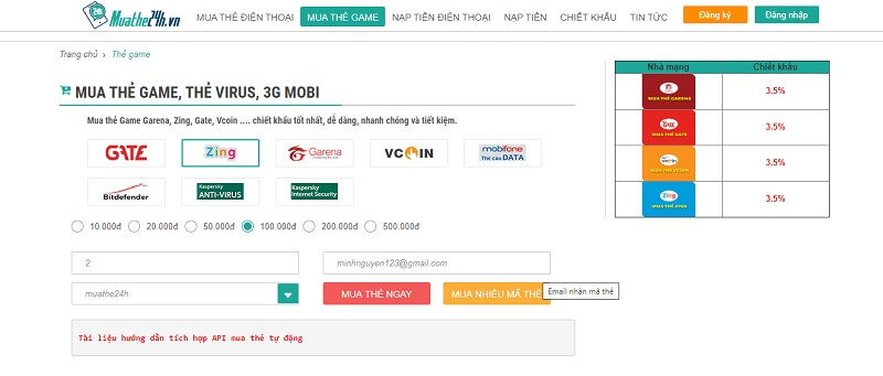 Nạp thẻ cửu âm qua website muathe6s.com