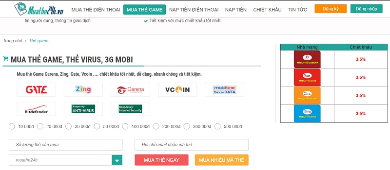 Cách nạp thẻ Ddtank Garena thông qua Muathe24h.vn
