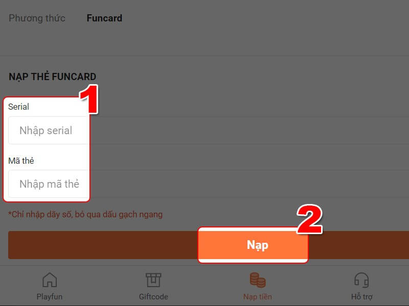 Nạp thẻ bằng Funcard