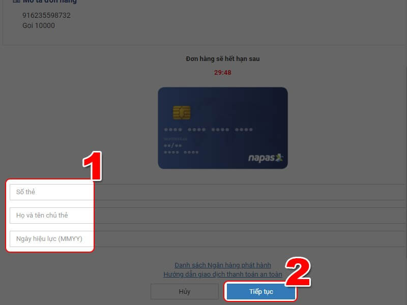 Nạp bằng thẻ ngân hàng ATM