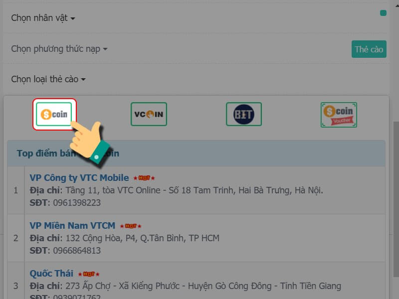 Nạp bằng ví Scoin