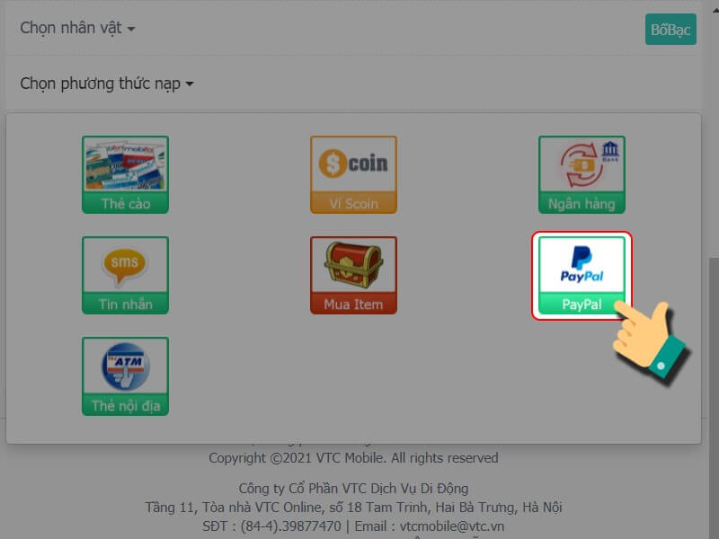 Nạp thẻ game bằng Paypal
