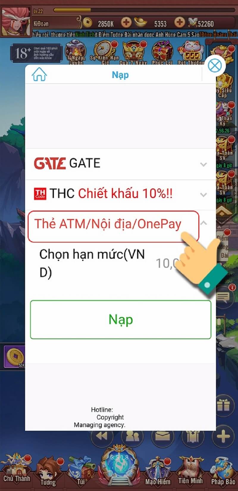 Nạp thẻ Luyện Yêu Ký bằng thẻ nội địa