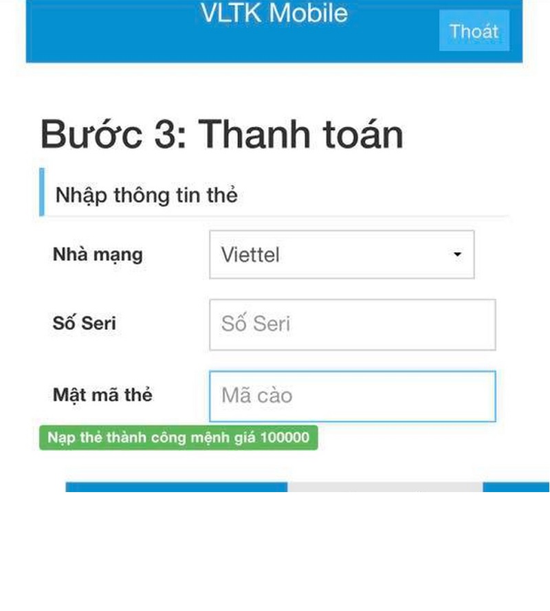 Nạp thẻ vltkm thông qua cổng thanh toán điện tử