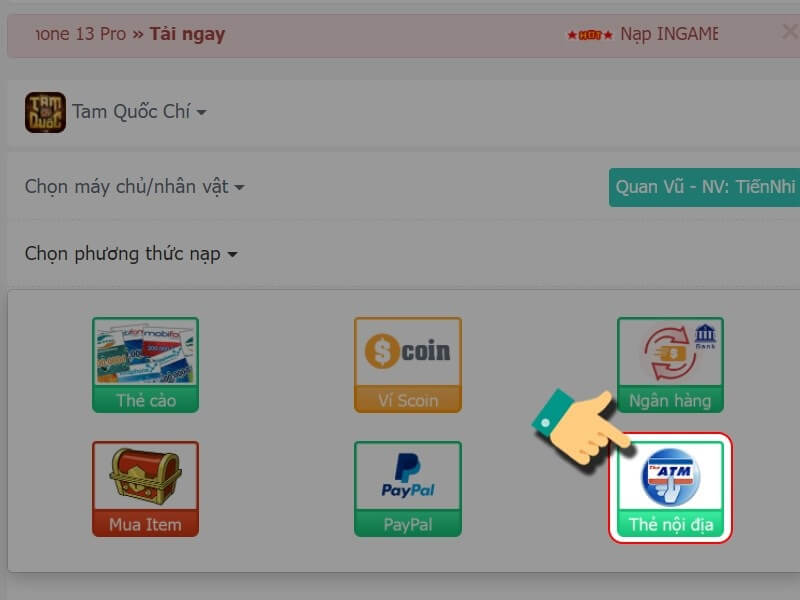 Nạp game bằng thẻ ATM