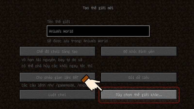 Cách tạo thế giới cho nhân vật Minecraft