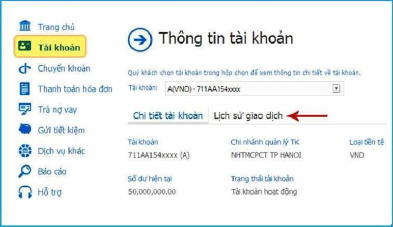 Sử dụng Internet Banking để tra cứu số tài khoản ngân hàng