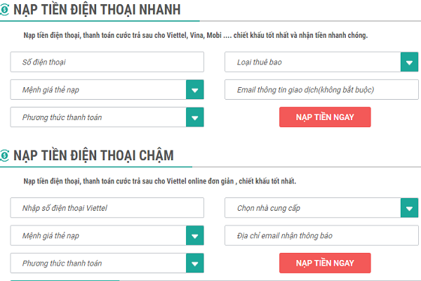 nạp tiền điện thoại bằng số seri
