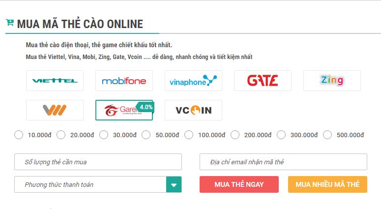 cách mua thẻ garena online