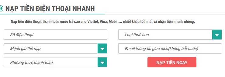 nạp tiền điện thoại qua thẻ tín dụng