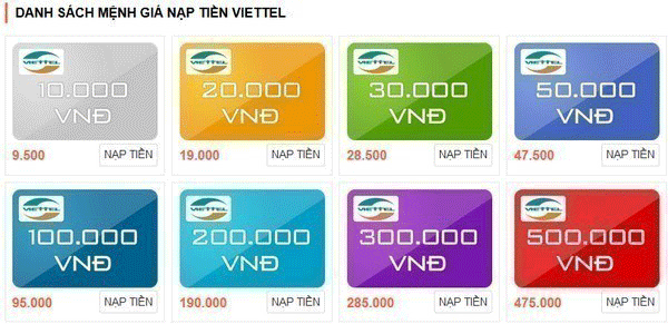 Mệnh giá thẻ viettel