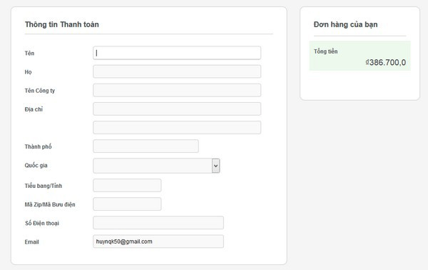 Điền thông tin vào tài khoản