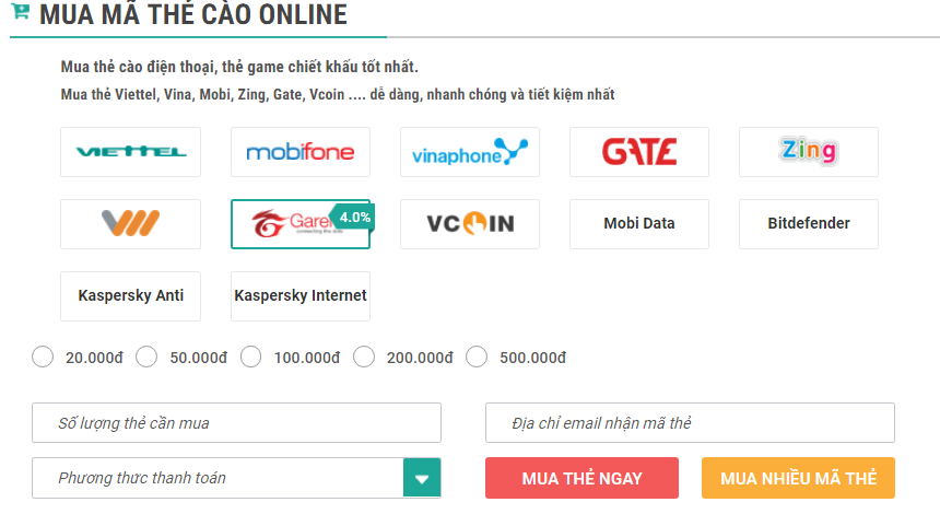 Mua thẻ garena ở đâu tp HCM tiện ích nhất