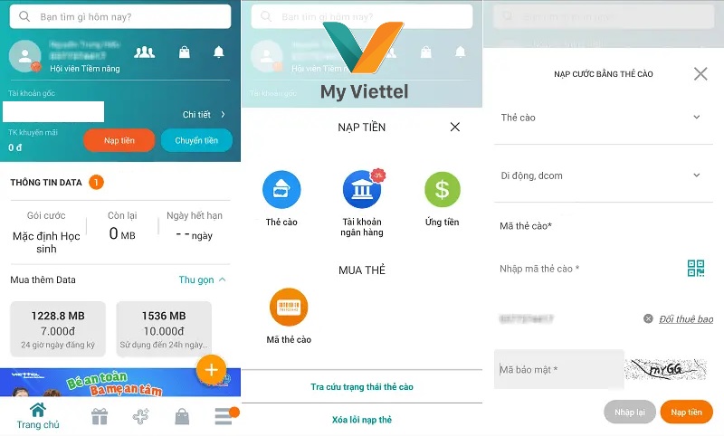 Sử dụng ứng dụng My Viettel để nạp tiền cho thuê bao khác