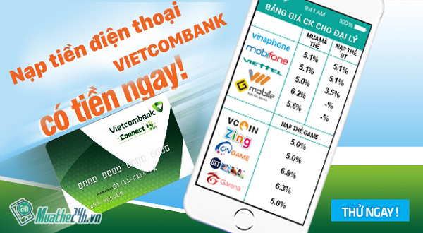 Cách nạp tiền điện thoại Vietcombank chiết khấu khủng 14%