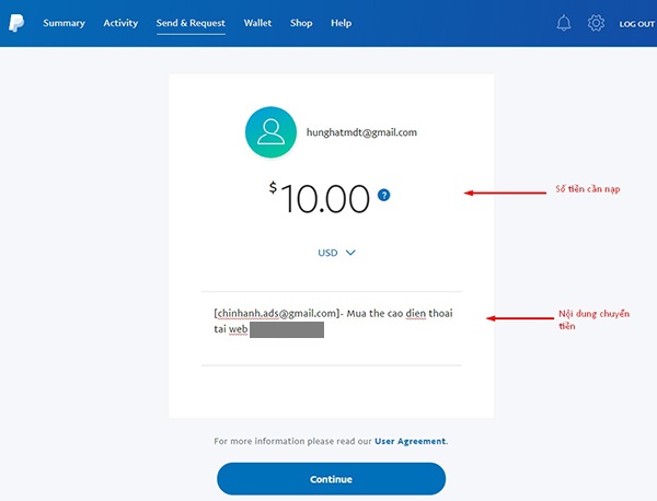 Nhập số tiền chuyển