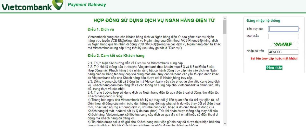 Thanh toán tài khoản Vietcombank