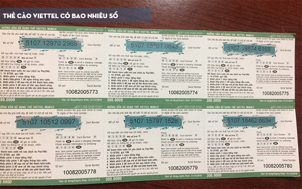 Thẻ cào nhà mạng Viettel có bao nhiêu số?